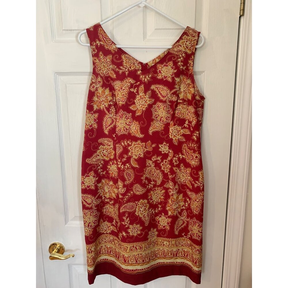 Kathie Lee Collection Womens Sheath Dress Medium Burgundy Gold Paisley Elegant